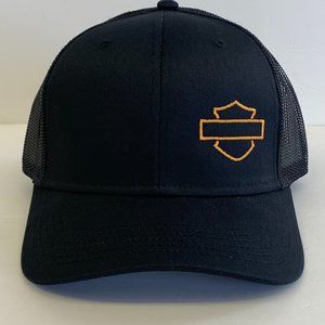 Harley-Davidson Embroidered Shield  Cap NEW Trucker Mesh Snapback Black/Black
